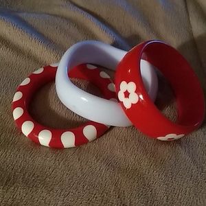 Red & white lucite bangle bracelets vintage mod